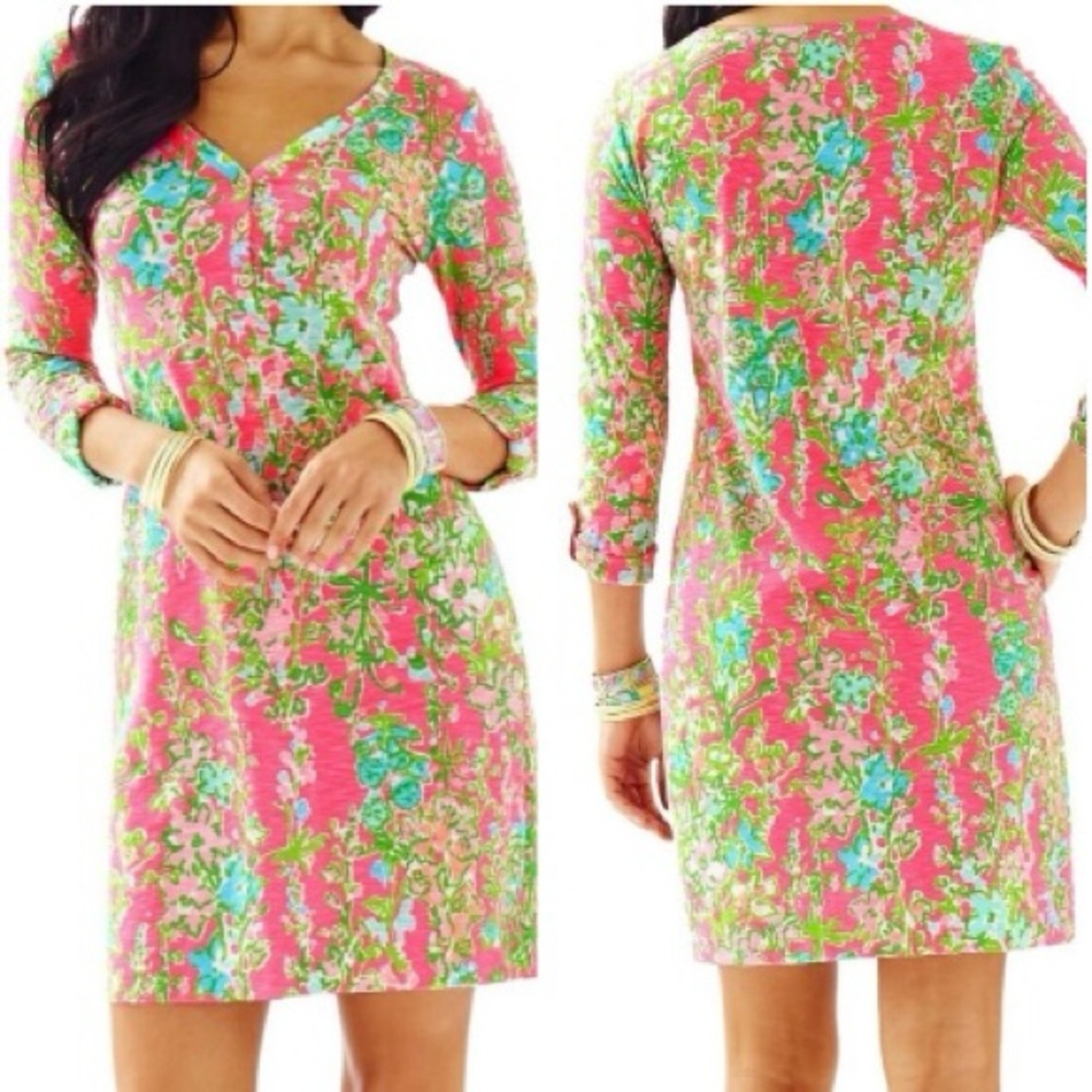 Lilly Pulitzer Palmetto Flamingo Pink Southern Charm Henley V-Neck Dress XS
